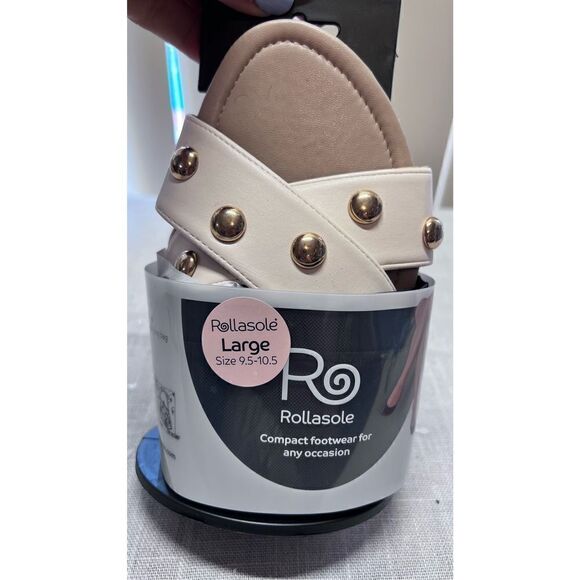 Rollasole Sandstorm Women's Slip-On Studded Folded Sandals Cream Size 9.5-10.5 - Picture 1 of 7